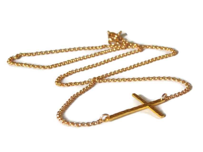 Cross Necklace -Hammered Gold Version